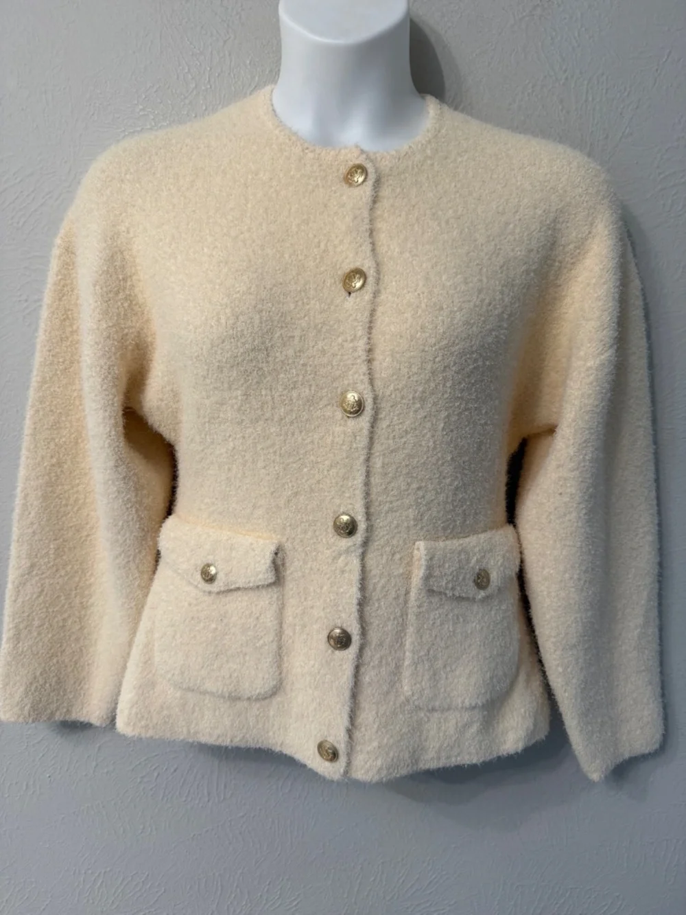 J.Crew NWT 2025 Cinch waist Sweater Lady Jacket Blazer size M cream gold buttons